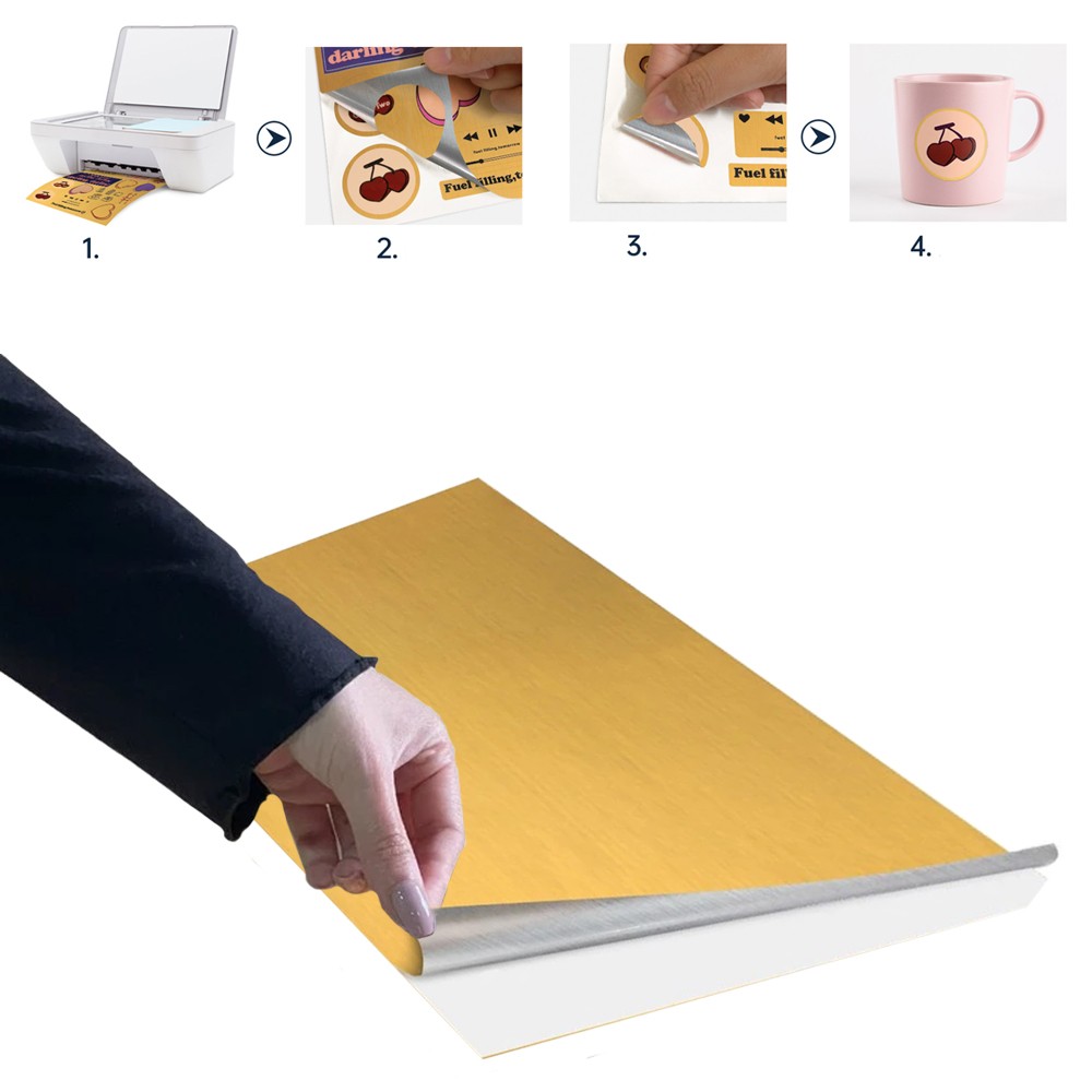 Folie adeziva, format A4, printabila inkjet, Silky Gold, set 20 coli - imagine 9